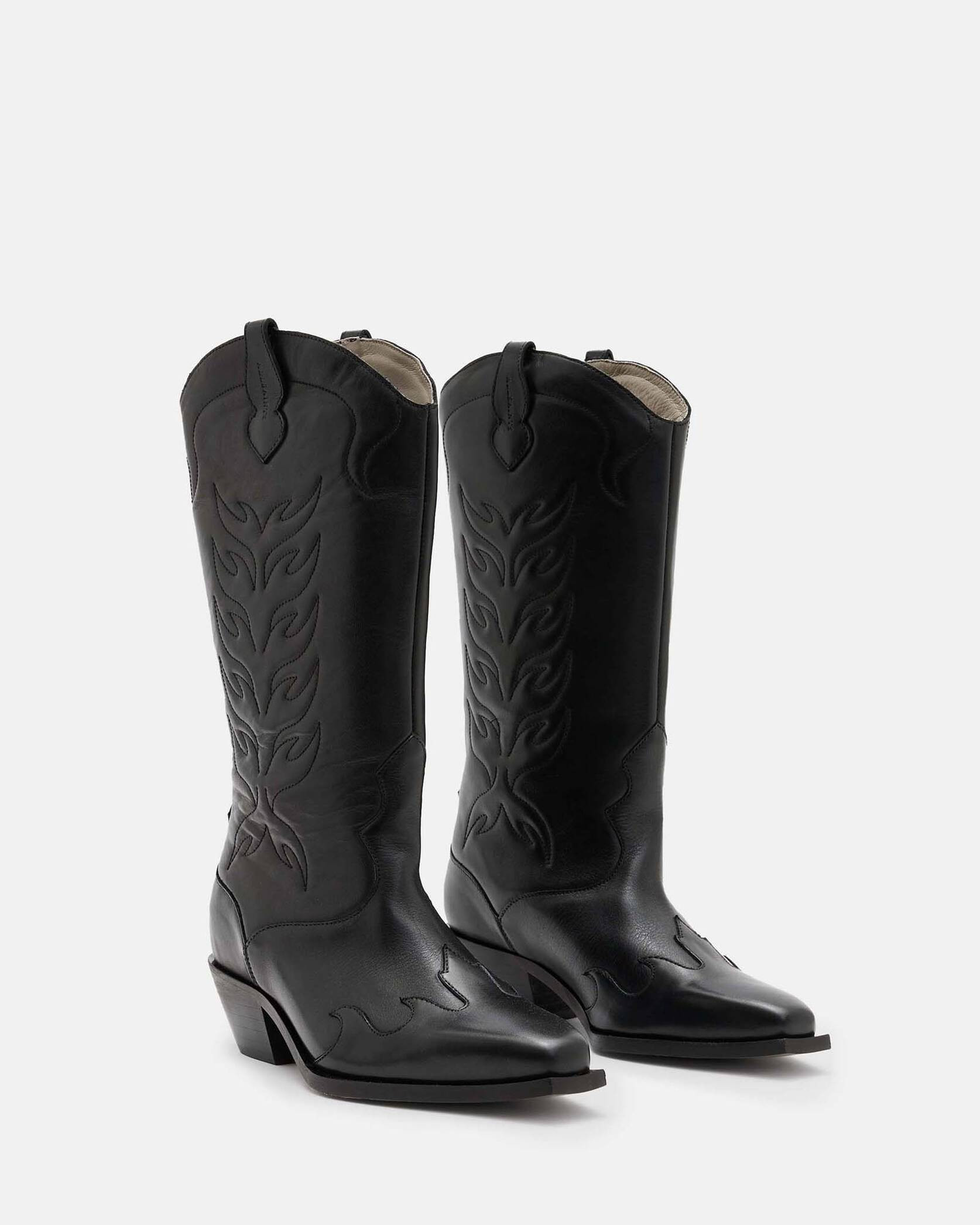 Dolly Western Leather Boots Black | ALLSAINTS | AllSaints UK