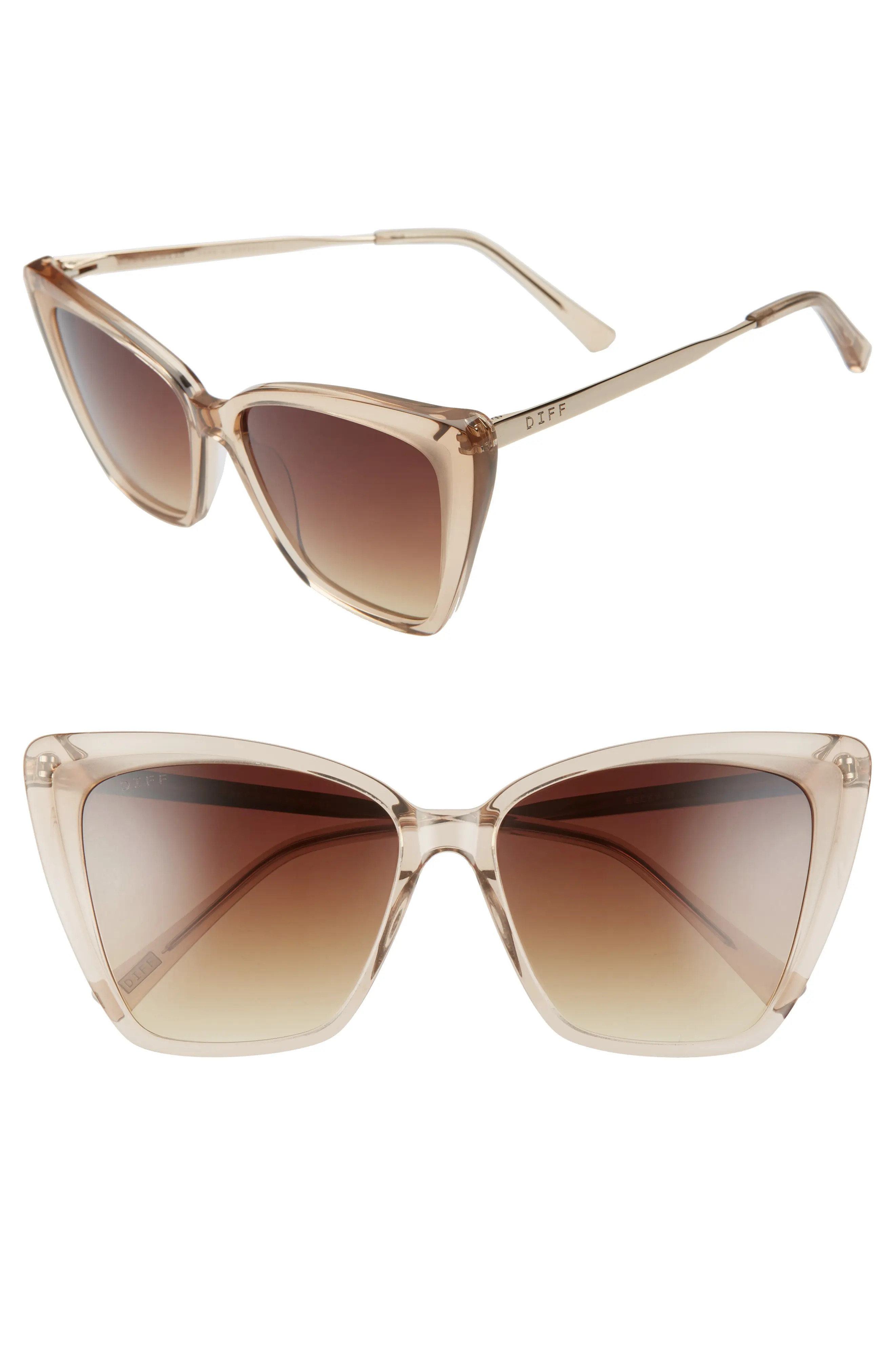 Women's Diff Becky Ii 55Mm Cat Eye Sunglasses - Vintage Crystal/ Brown | Nordstrom