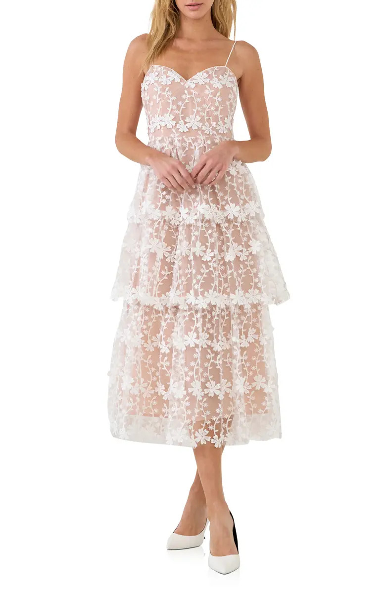 Endless Rose Floral Embroidered Tiered Lace Midi Dress | Nordstrom | Nordstrom