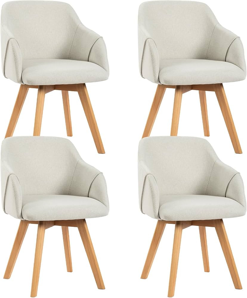 Swivel Dining Chairs Set of 4, Mid Century Modern Dining Chairs with Arms, Fabric Upholstered Kit... | Amazon (US)