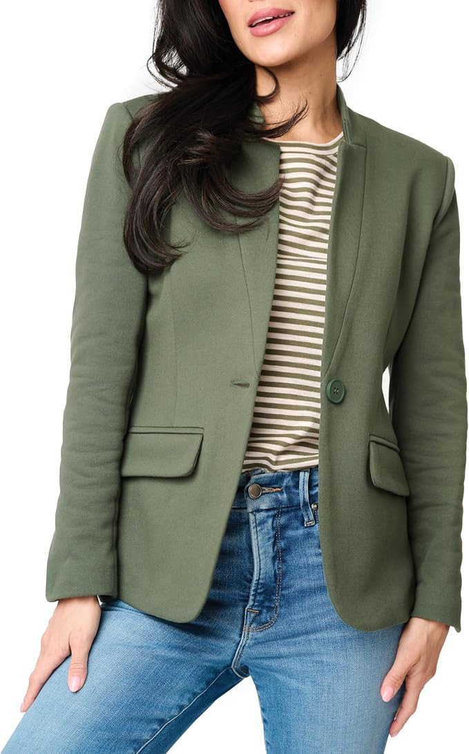 Notch Collar Blazer for Women - Dressy Casual Office Open Front Long Sleeve - Fashion Lined Knit ... | Amazon (US)