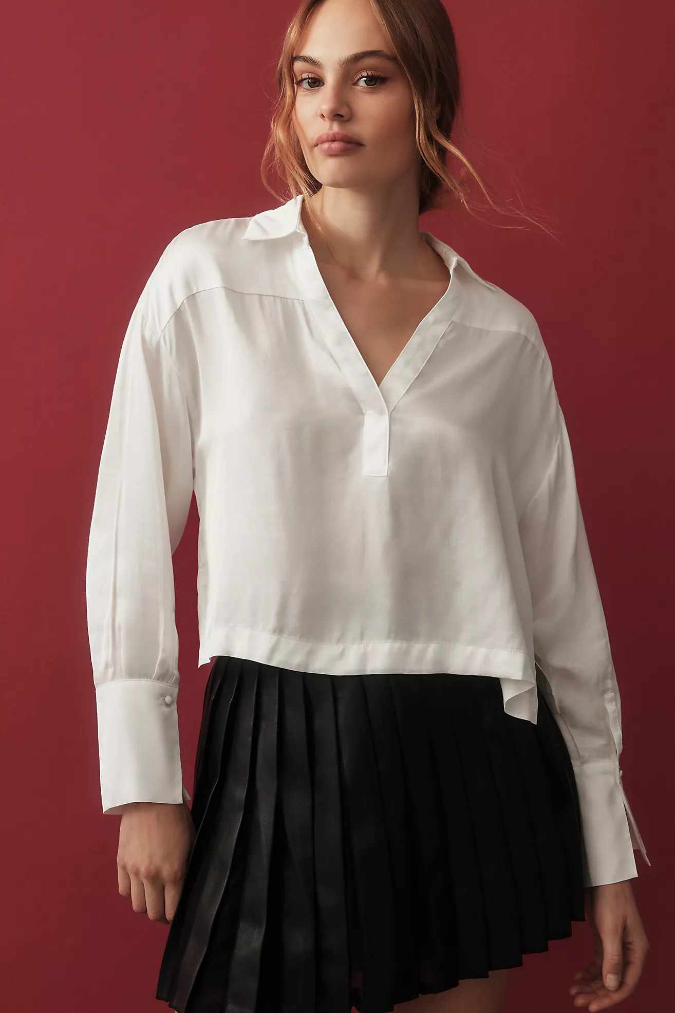 Maeve Silky Collared Popover Blouse | Anthropologie (US)