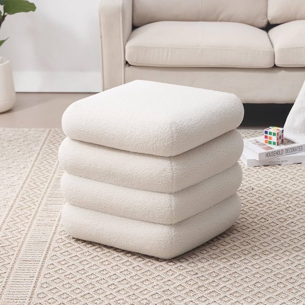 ONEVOG Square Sherpa Storage Ottoman, 19 Inch Couch Storage Foot Rest for Living Room Toys, Off-W... | Amazon (US)