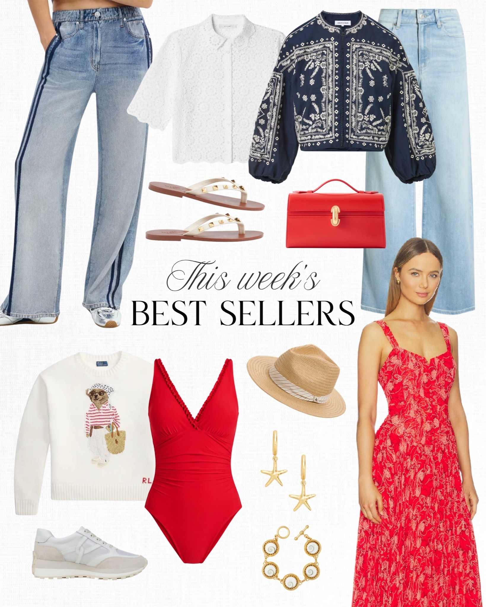 Top 10 Best Sellers: I’m on vacation right now, and this red swimsuit has become a new favorite! I’ve also been wearing this packable straw hat everyday, and I always bring these viral sweatpant jeans with me for travel days. I never wear sneakers, but these ones are so comfortable and give me an extra lift. I own this red dress and just noticed it went on sale! So perfect for weddings. 🤍✨

#LTKOver40 #LTKSeasonal #LTKootd