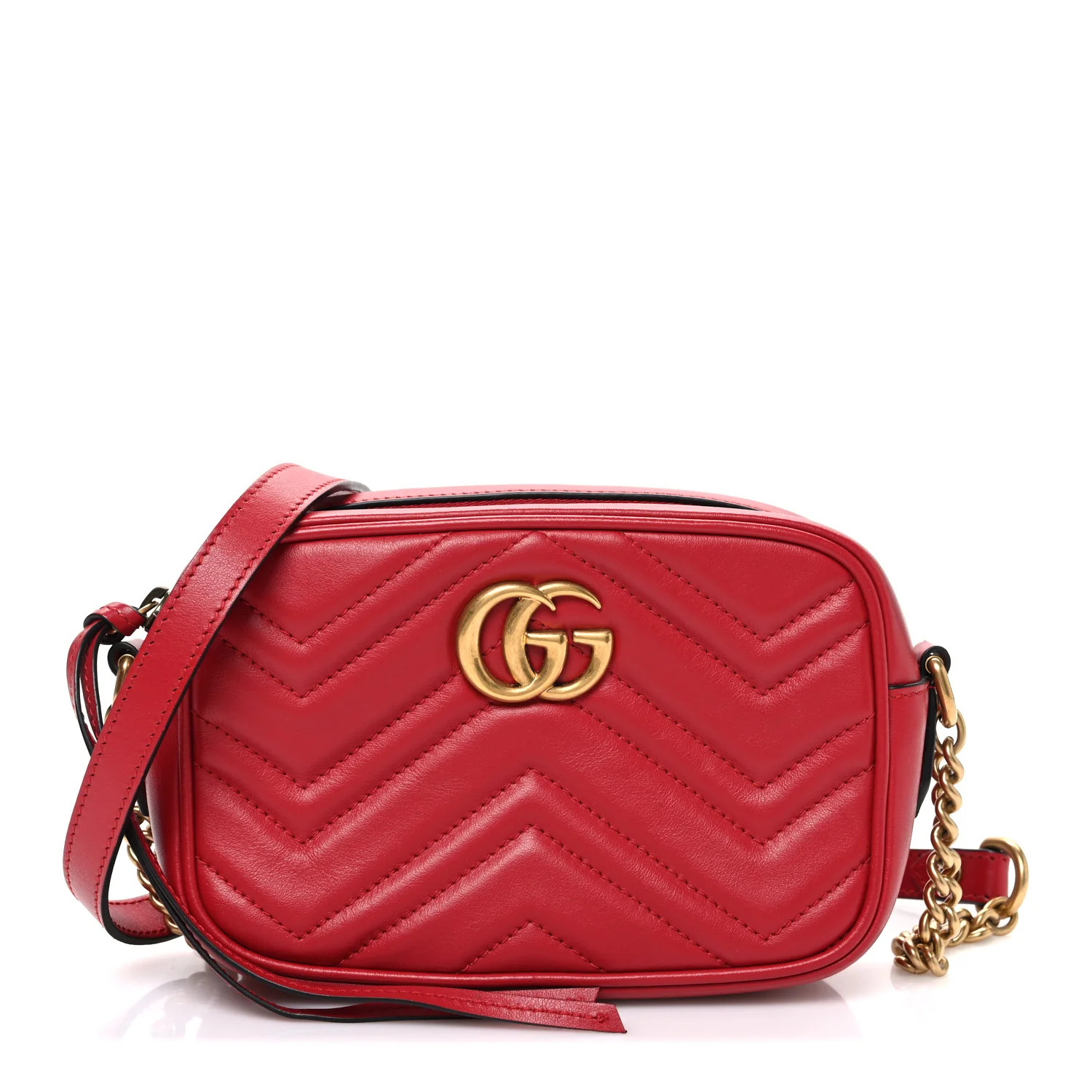 Gucci Calfskin Matelasse Mini GG Marmont Chain Shoulder Bag Hibiscus Red 1826791 | FASHIONPHILE (US)