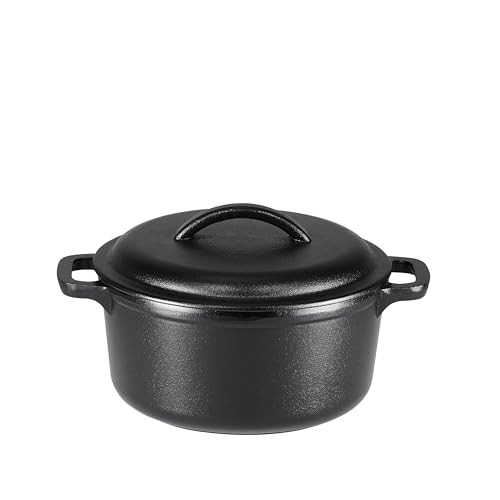 Amazon Basics Pre-Seasoned Cast Iron Mini Dutch Oven Pot with Lid and Dual Handles, Oven Safe, 2-Quart, Round, Black | Amazon (US)