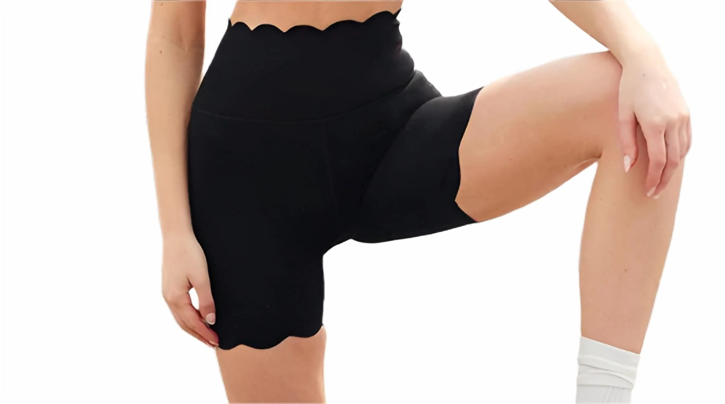 Scallop Biker Short In Black | Shop Simon