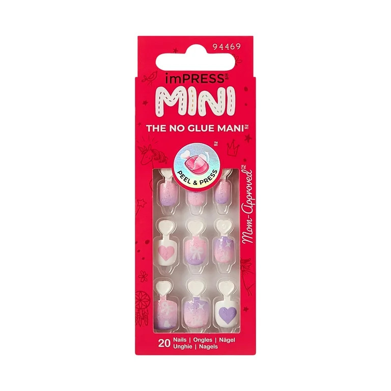 KISS imPRESS Mini Press on Nails, Beleafing, Pink, Kids Squoval, 20 Count | Walmart (US)