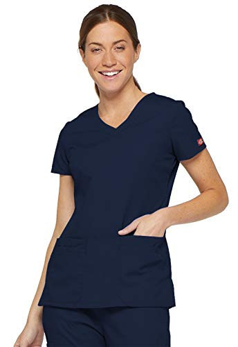Dickies EDS Signature Scrubs for Women, Contemporary Fit V-Neck Womens Tops in Soft Brushed Poplin 85906, Navy, X-Large | Amazon (US)