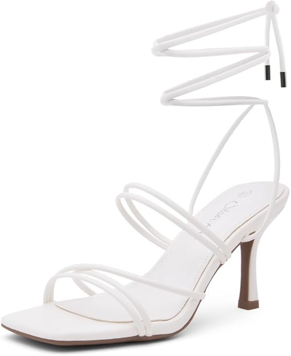 Shoe Land SL-Lumi Women's Lace-Up Heels, Square Open Toe Strappy Heeled Sandals, Ankle Wrap Tie-U... | Amazon (US)