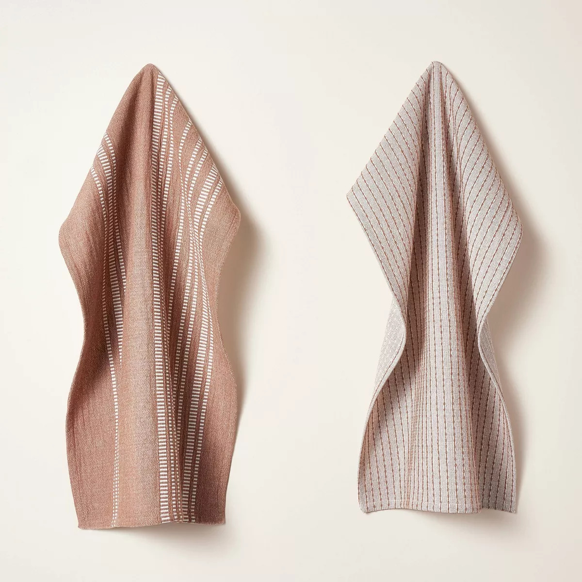 2ct Assorted Fall Stripe Kitchen Towel Set Pumpkin Brown - Hearth & Hand™ with Magnolia | Target