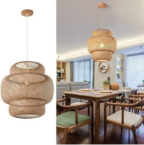 DANGGEOI Hand-Woven Bamboo Pendant Light, Rattan Handwoven Pendant Lamp, Natural Chandeliers Domed S | Amazon (US)