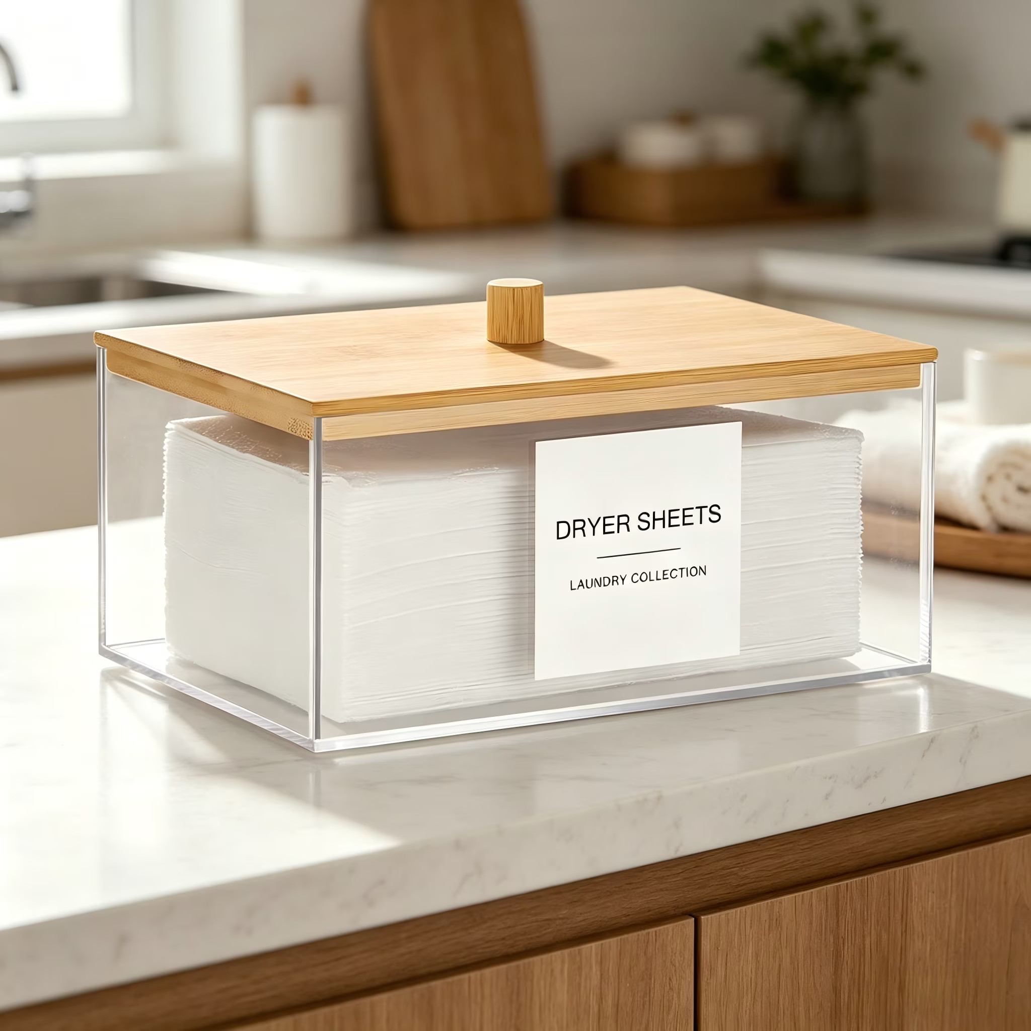 Acrylic Dryer Sheet Holder with Lid, Clear Laundry Sheets Container with 27 Labels, Laundry Pods Storage for Laundry Room Organization - Walmart.com | Walmart (US)