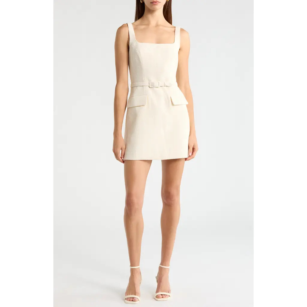 ASTR the Label Adelyn Belted Tweed Minidress in Ivory at Nordstrom, Size Large | Nordstrom