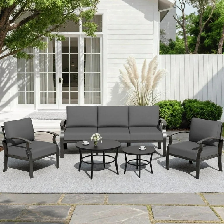 ALAULM 5-Seat Aluminum Patio Furniture Set, Outdoor Patio Conversation Set with 2 Round Metal Cof... | Walmart (US)