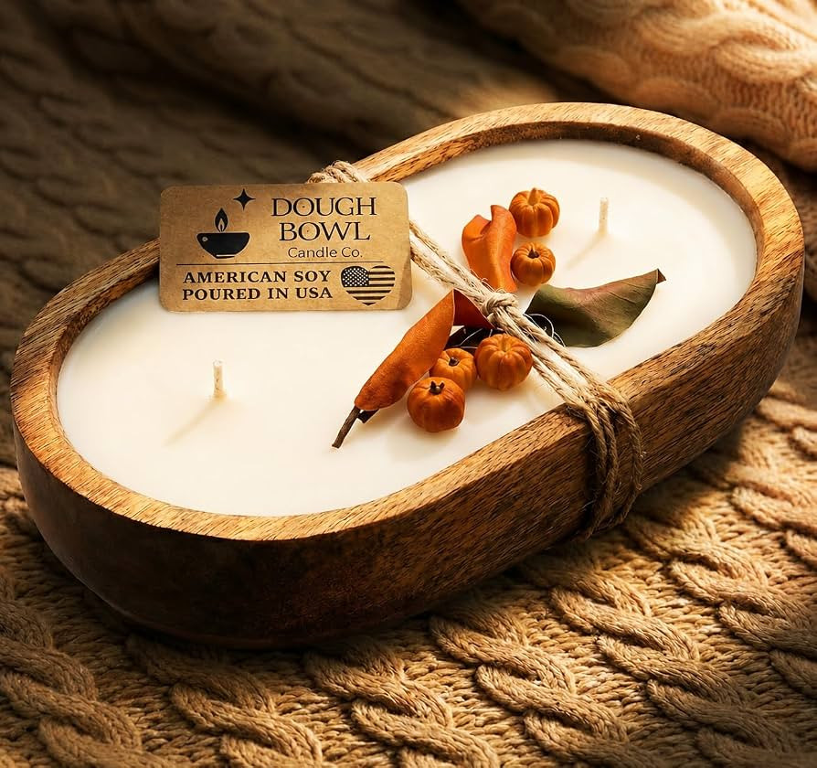 Dough Bowl Candle Co. Pumpkin Spice Soy Candle - 3 Wick Rustic Farmhouse Coffee Table Decor, Odor... | Amazon (US)