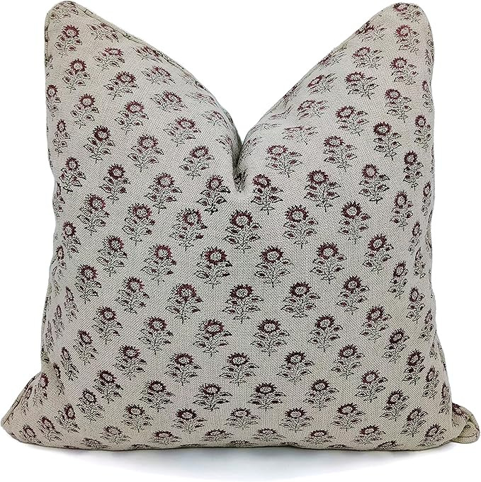 Fabritual Thick Linen Fabric Vintage Handmade Block Floral Print 18x18 Inch Pillowcase Pillow Cov... | Amazon (US)