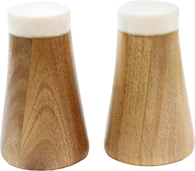 Tablecraft Salt & Pepper Shakers, 2.5 x 2.5 x 4.125, Marble/Acacia | Amazon (US)