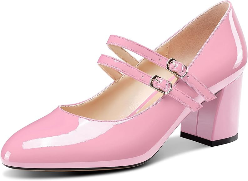 OISEGOP Damen Chunky Blockabsatz Mittlerem Absatz Heel Runde Zehenkappe Slip-on Mary Jane Pumps K... | Amazon (DE)