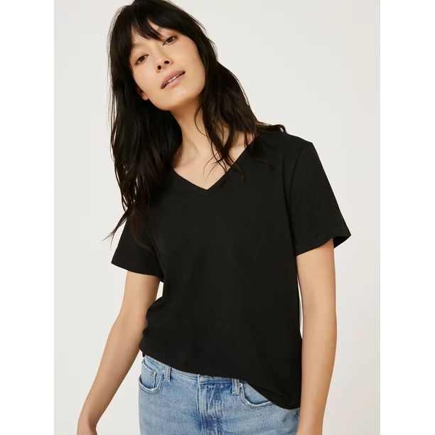 Free Assembly Women’s V-Neck T-Shirt with Short Sleeves - Walmart.com | Walmart (US)