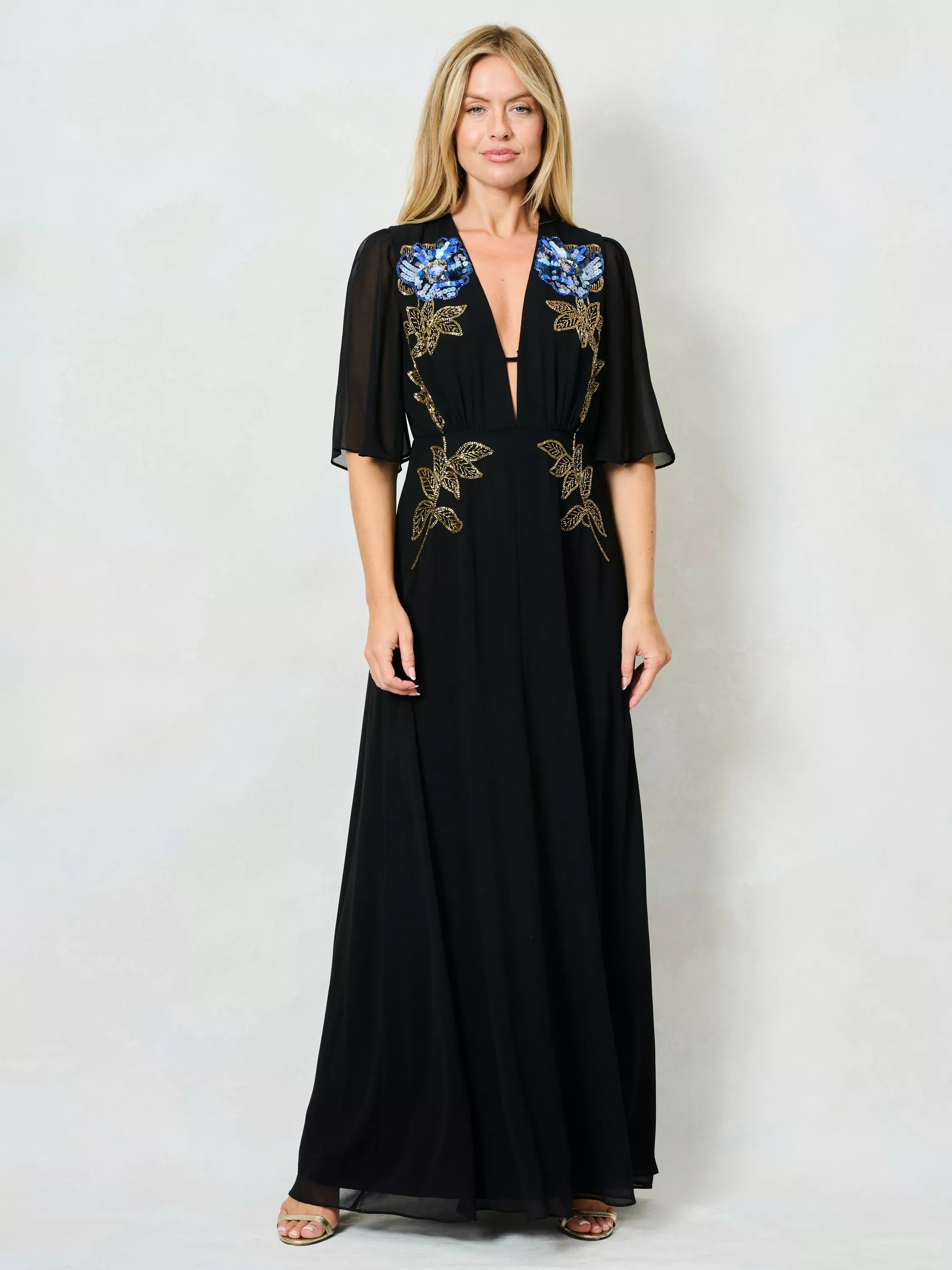 Hope & Ivy The Clover Embellished Maxi Dress, Black | John Lewis (UK)