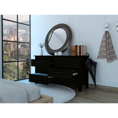 Okak Modern 6 Drawer Double Dresser, 31.7" Tall Storage Cabinet with Metal Gliders & Elevated Base,Bedroom Dresser for Clothes Organization, Black | Target