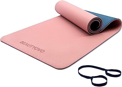 Yoga Mat with Strap, 1/3 Inch Extra Thick Yoga Mat Double-Sided Non Slip, Professional TPE Yoga M... | Amazon (US)