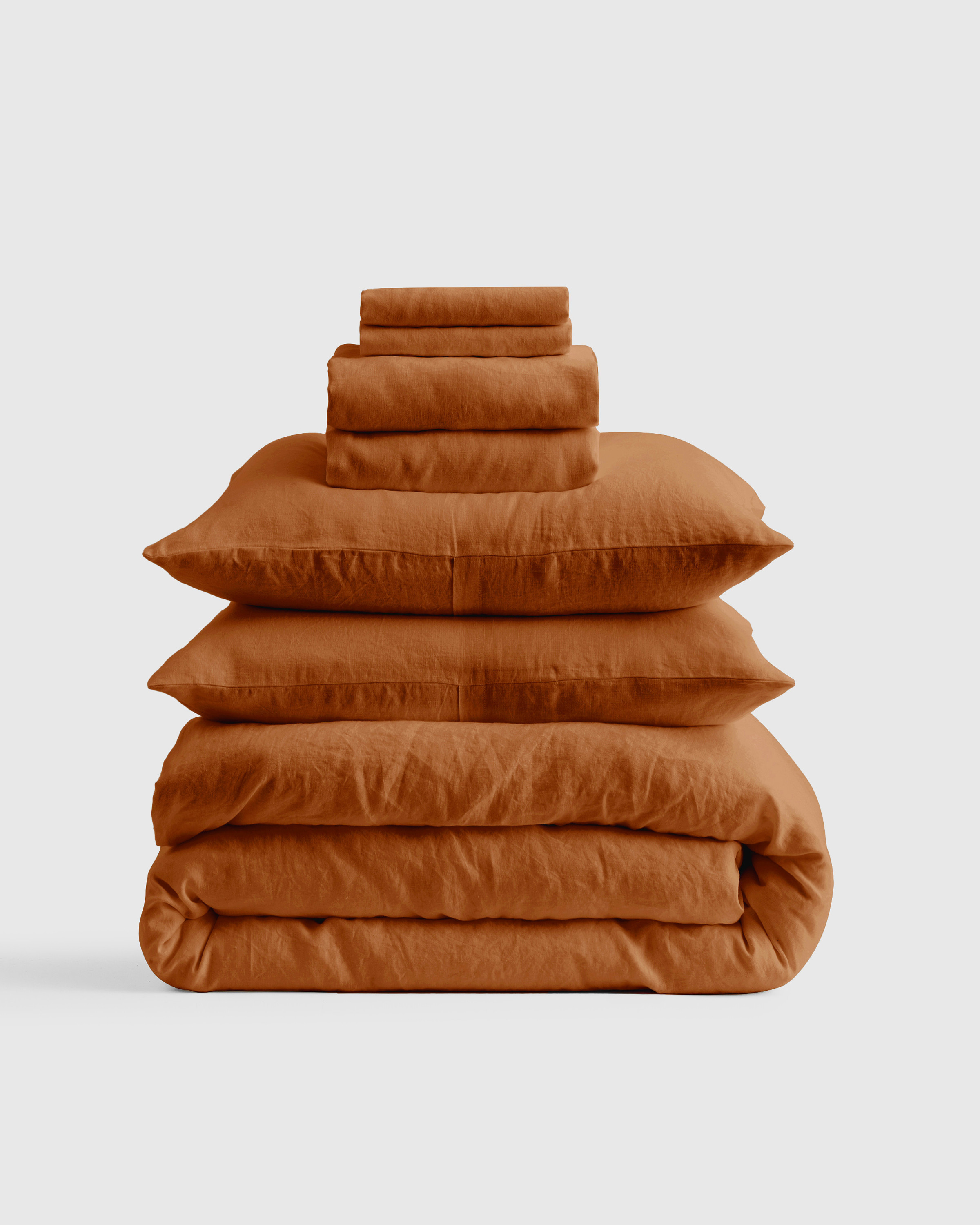 Quince | European Linen Deluxe Bedding Bundle in Terracotta, Size Twin XL | Quince