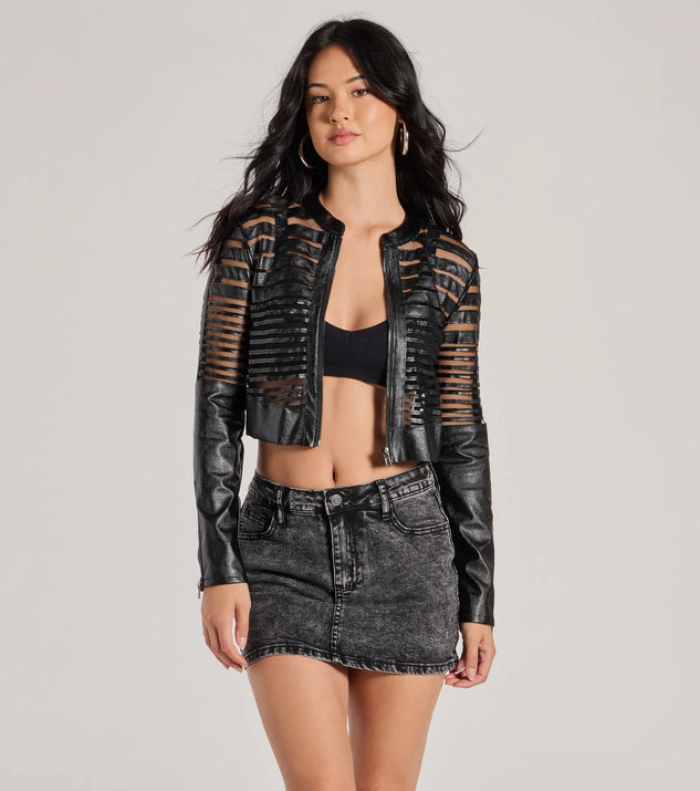 Faux Leather Illusion Striped Jacket | Windsor Stores