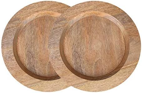 Wood Serving Charger Plates - Dinnerware Round Rustic Thanksgiving Centerpiece Tableware Dining f... | Amazon (US)