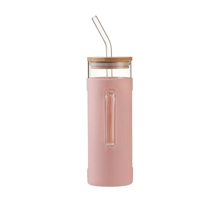 Mainstays Glass 22oz  Tumbler with Pink Protective Silicone Sleeve, Bamboo lid, Glass Straw | Walmart (US)