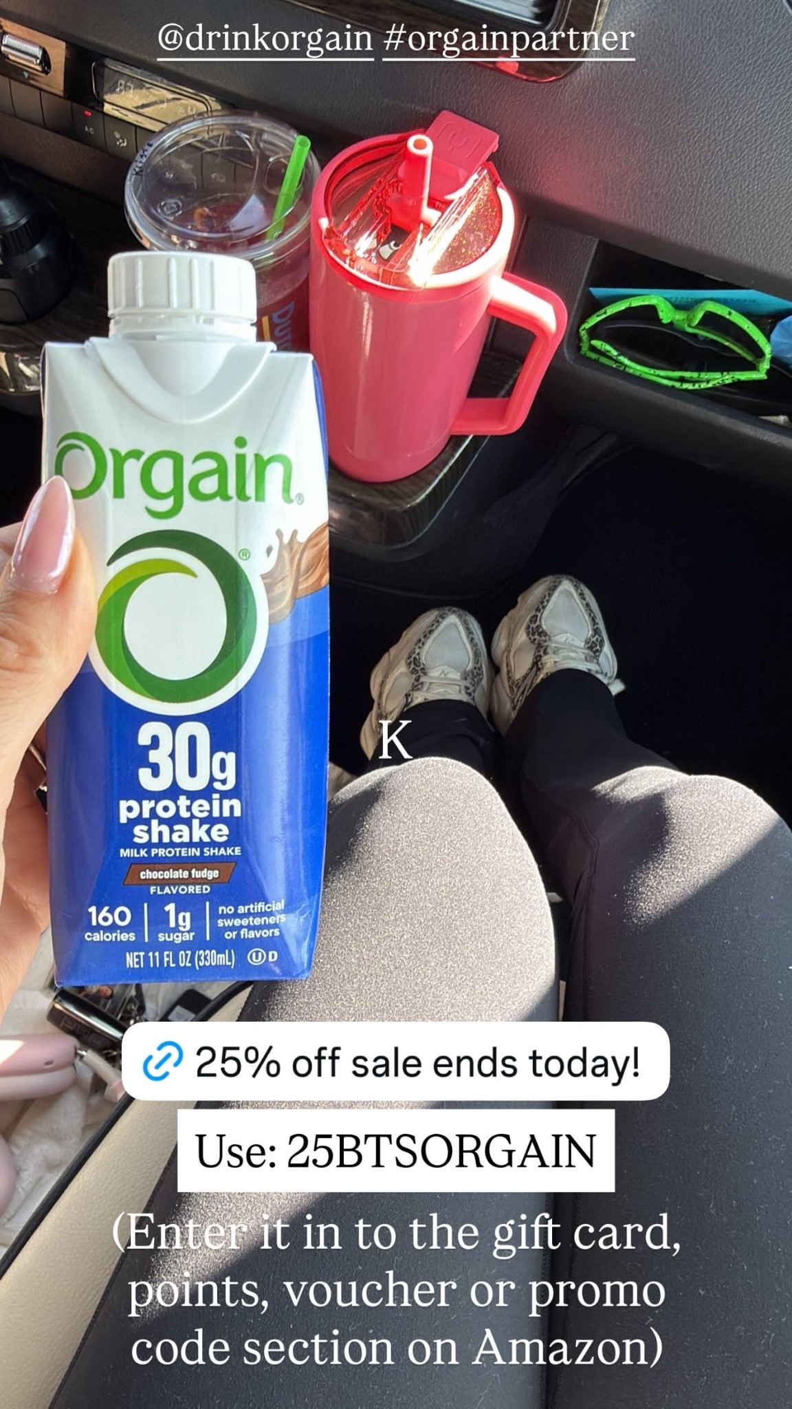 @drinkorgain #orgainpartner K 
(Enter it in to the gift card, points, voucher or promo code section on Amazon) Use: 25BTSORGAIN