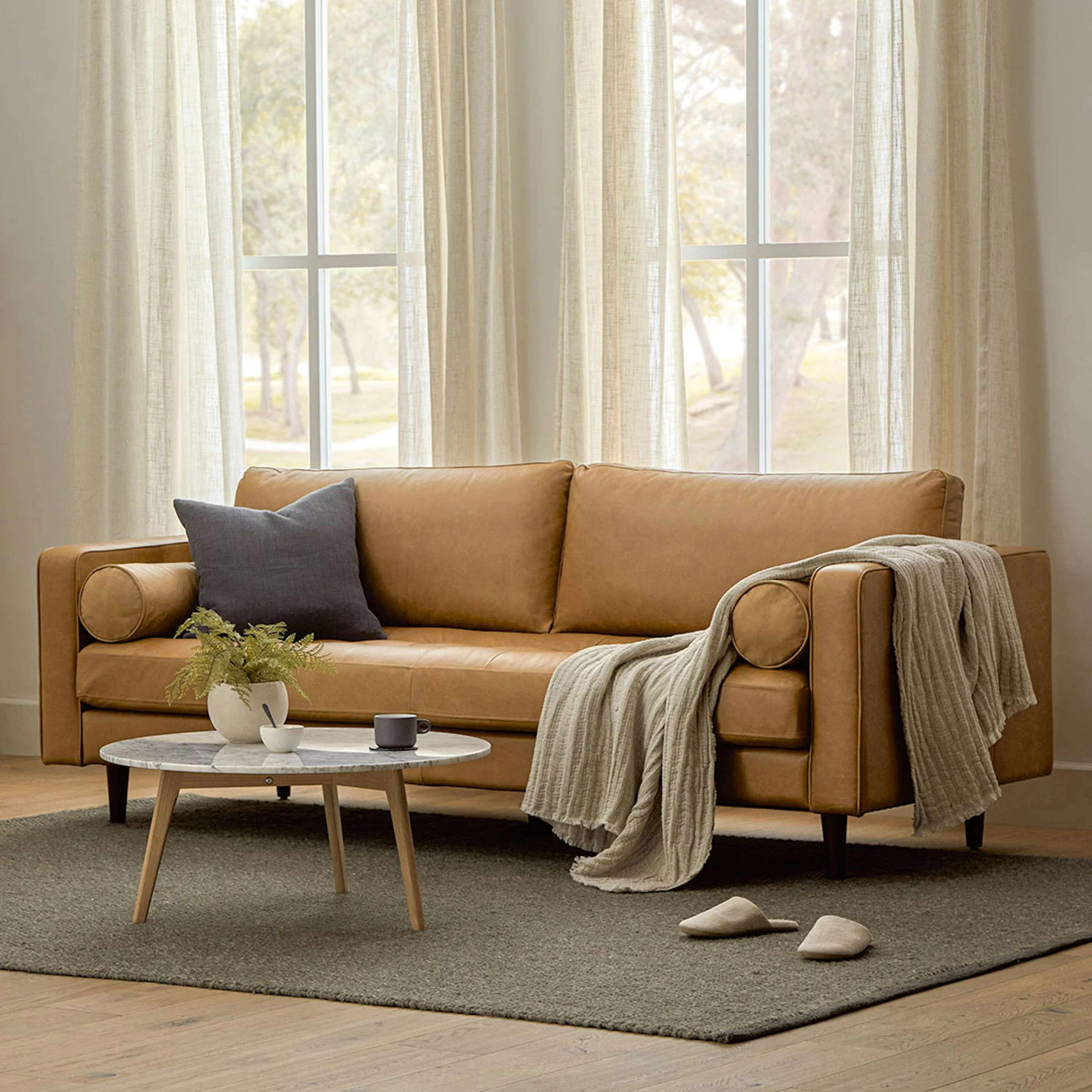Sven 88" Tufted Leather Sofa - Charme Tan | Article