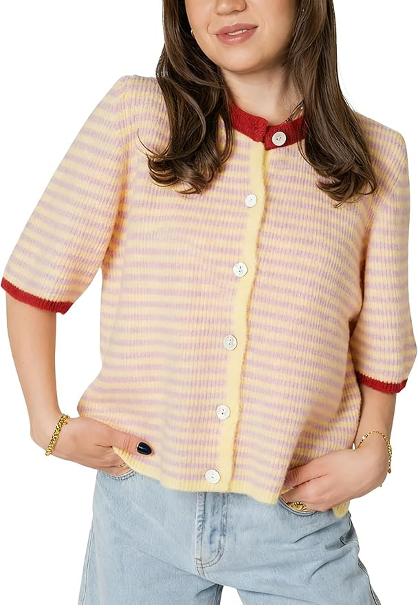 AMEBELLE Women's Lightweight Short Sleeve Cardigan Summer Casual Striped Knit Open Front Sweater | Amazon (US)