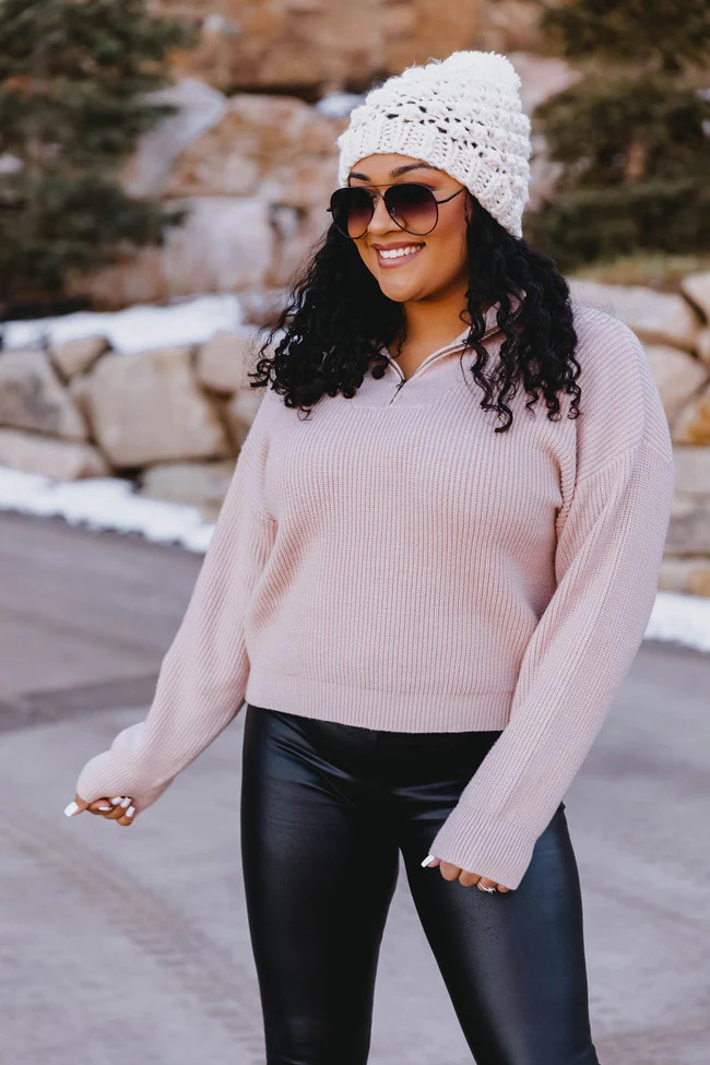 In The Daylight Blush Quarter Zip Sweater FINAL SALE | Pink Lily