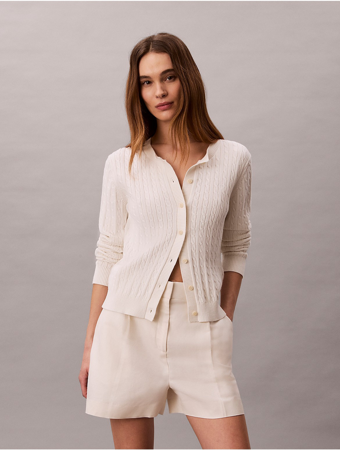 Calvin Klein Women's Cable Knit Cardigan - White/Natural - L | Calvin Klein (US)
