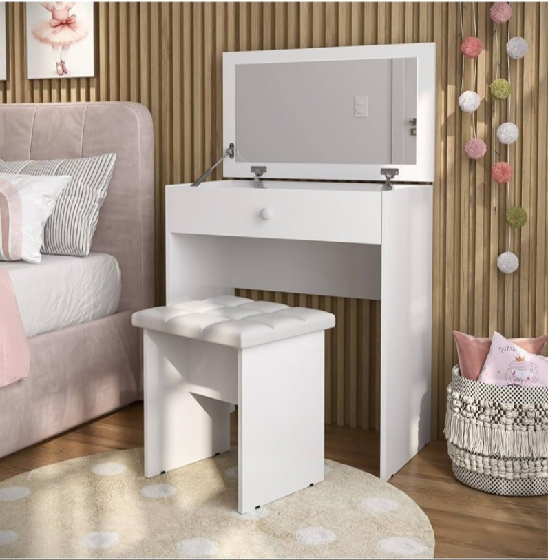 Penteadeira Escrivaninha Mesa Camarim Com Espelho e Gaveta e Banqueta (Branco)

#LTKbrasil #LTKpromo #LTKhome