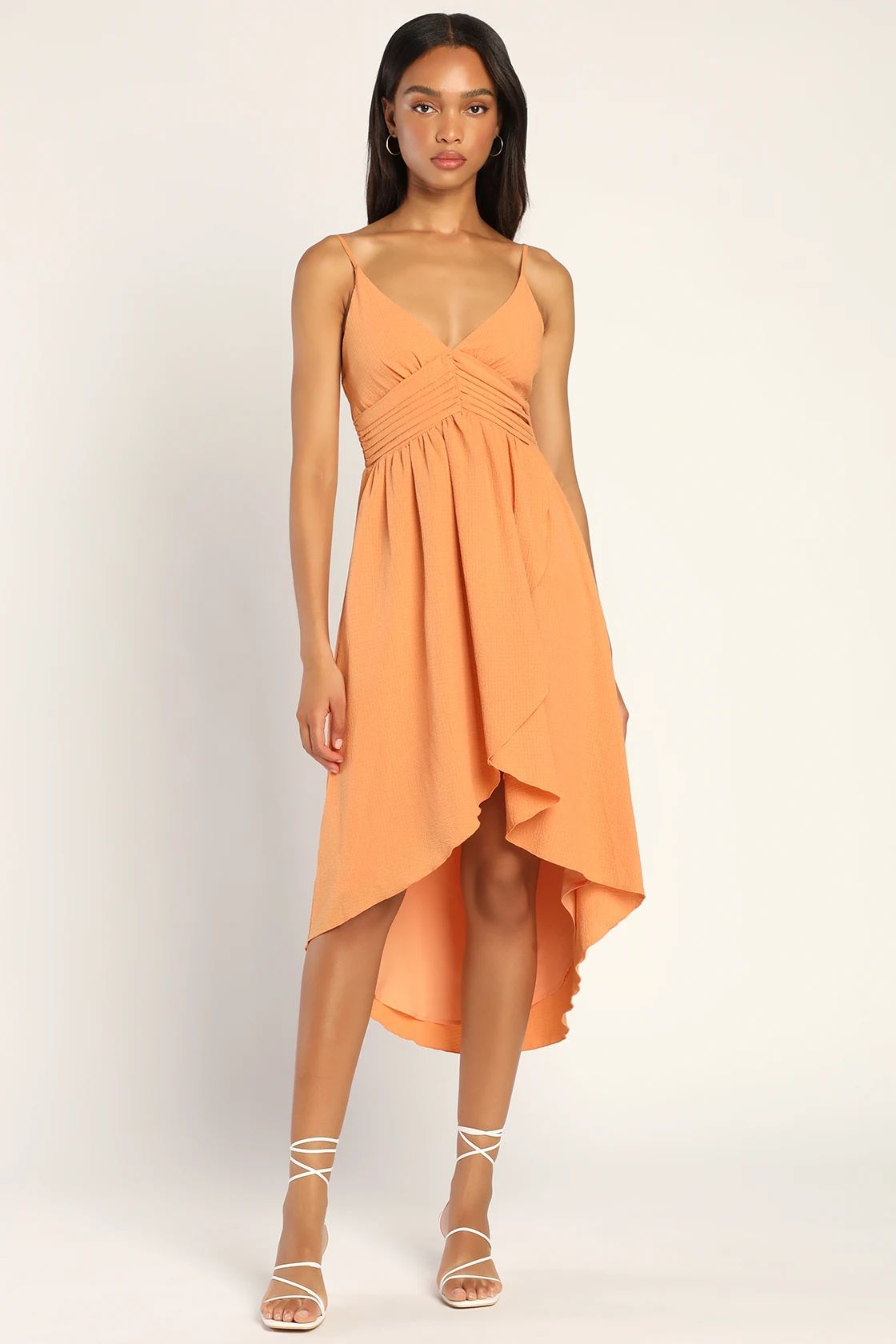 Spellbound Summer Orange Pleated Sleeveless High-Low Dress | Lulus (US)