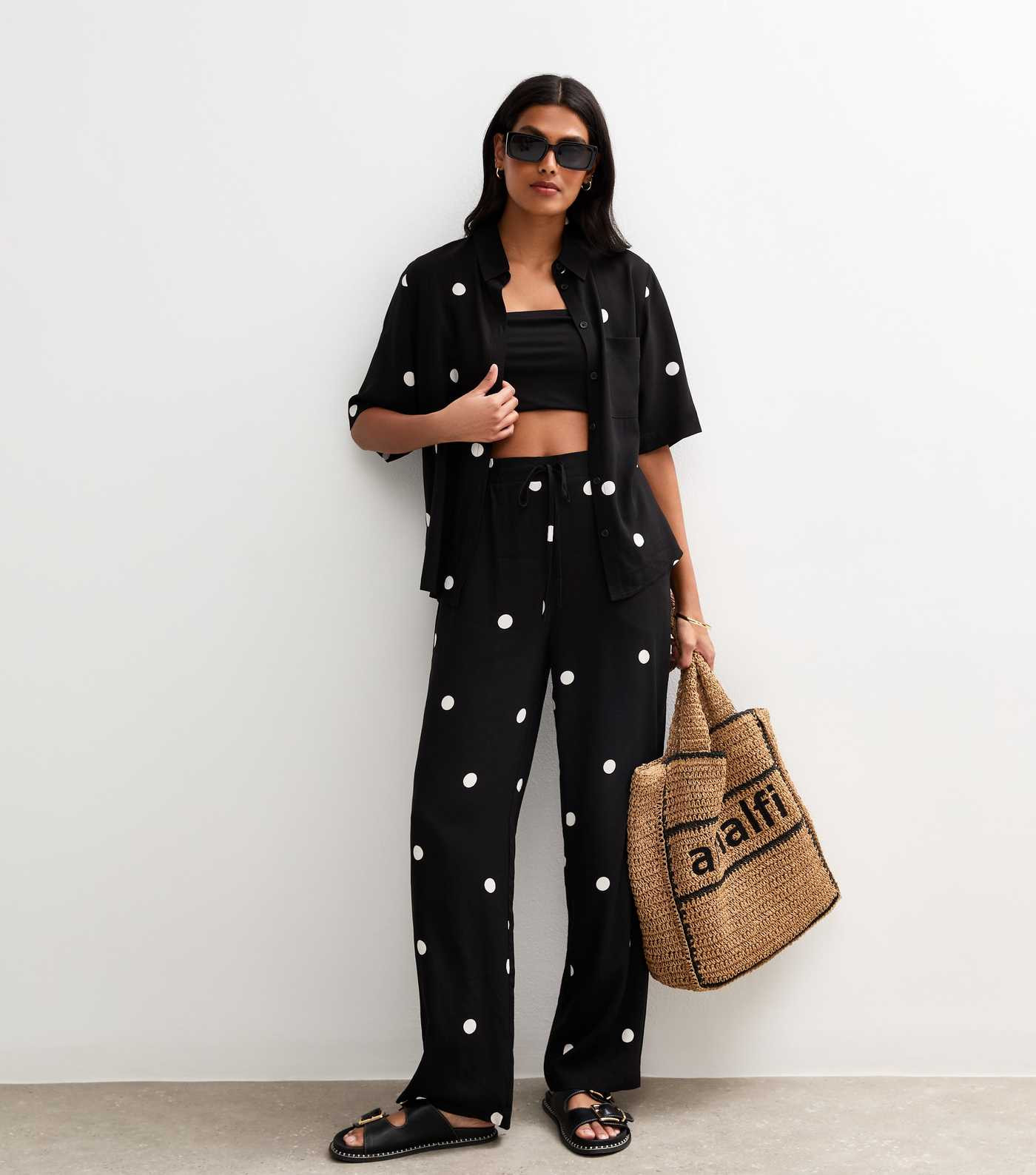 Black Spot Print Wide Leg Trousers | New Look | New Look (UK)