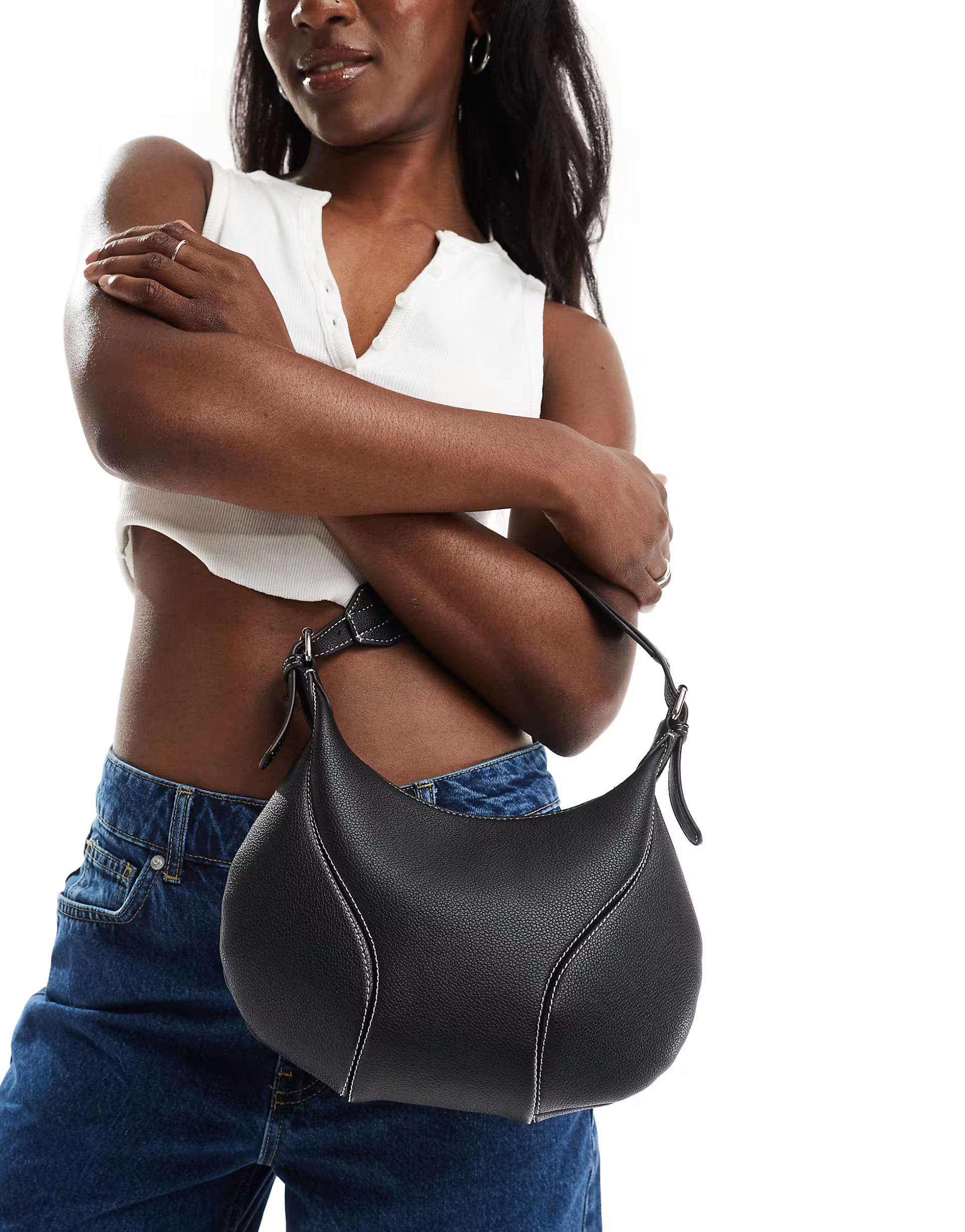 ASOS DESIGN contoured shoulder bag with contrast edge stitch in black | ASOS (Global)