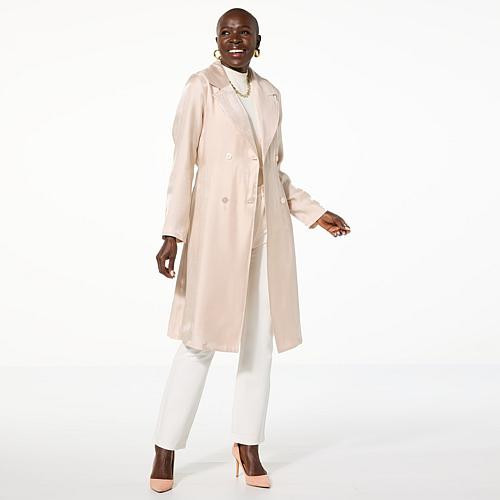 Jaclyn Smith Metallic Belted Trench Coat - Tan - Size Medium | HSN