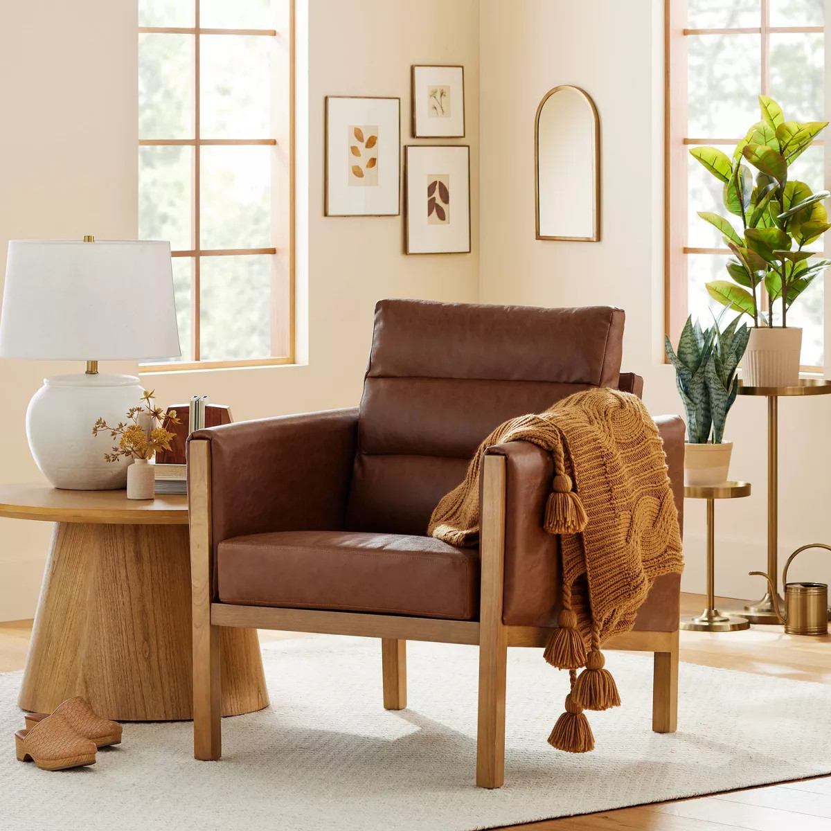 Faux Leather Upholstered Accent Arm Chair - Cognac - Hearth & Hand™ with Magnolia | Target