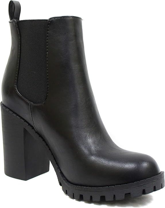 Amazon.com | Soda Glove - Ankle Boot w/Lug Sole Elastic Gore and Chunky Heel | Ankle & Bootie | Amazon (US)