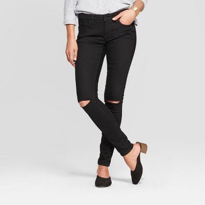 Women's Mid-Rise Slit Knee Skinny Jeans - Universal Thread™ Black Wash | Target