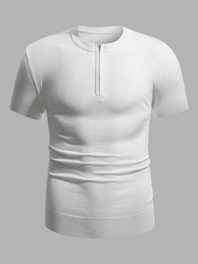 Men Half Zip Solid Knit Polo Shirt | SHEIN