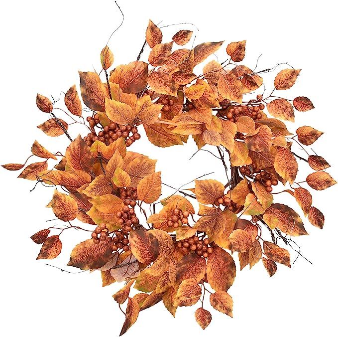 Cloris Art Artificial Fall Wreath Boston Ivy/Berry - 22-24 Inch Yellow Rustic Wreaths for Thanksg... | Amazon (US)