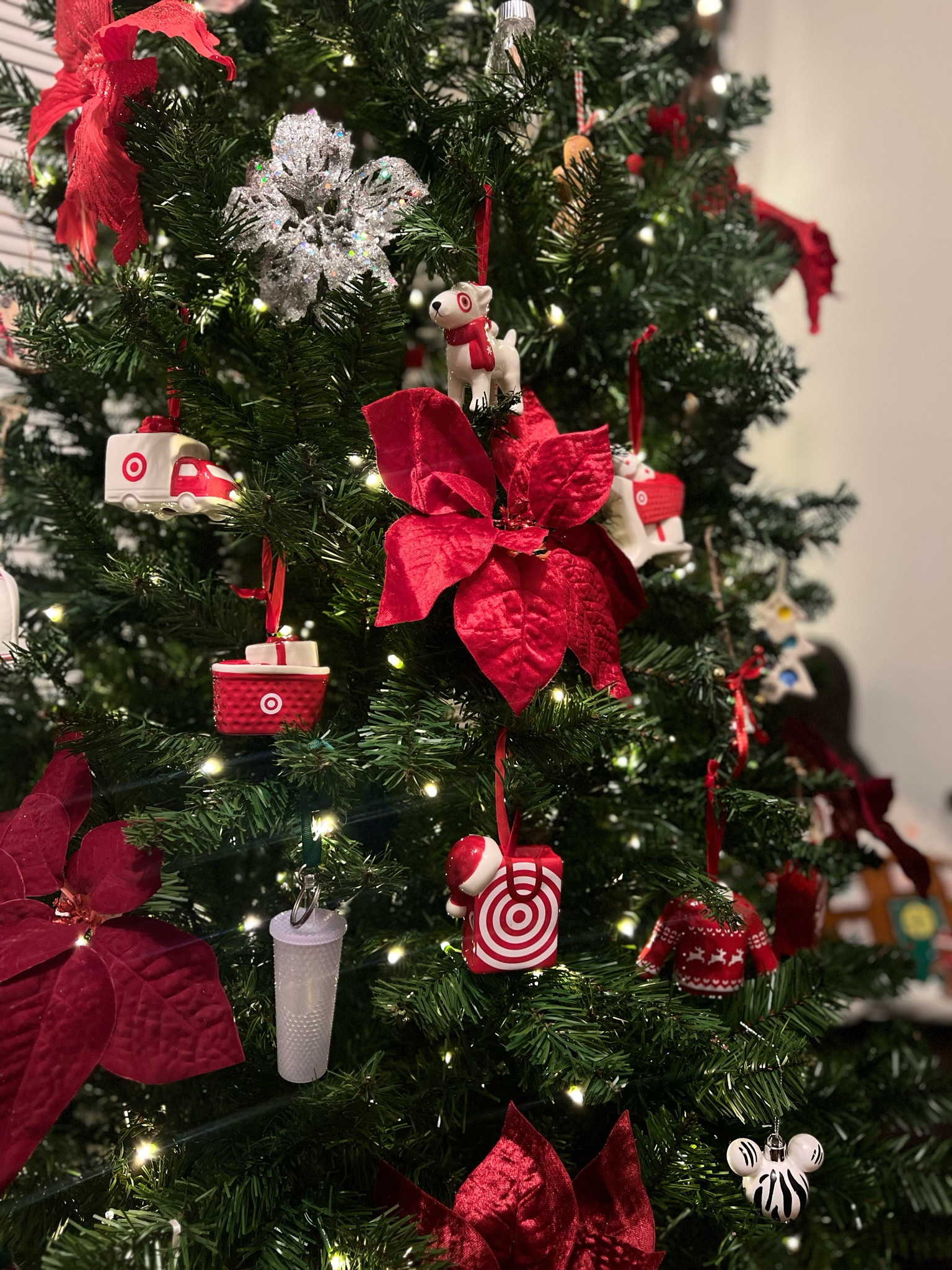 50% off Christmas trees this week at Target! I didn’t fluff it out yet but it looks amazing! There are multiple settings and one for color! 
Pre-lit Alberta Spruce Artificial Christmas Tree Dual Color LED Lights - Wondershop™
Also included the Target ornaments 

#LTKFindsUnder50 #LTKHoliday #LTKSaleAlert