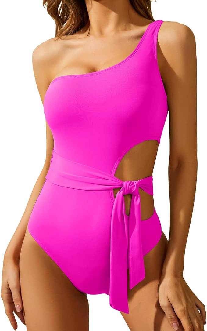 Yonique Women One Piece Bathing Suit One Shoulder Swimsuit Cutout Swimwear Monokini | Amazon (US)