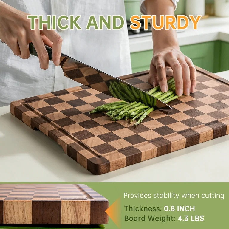 Setkolu Cutting Boards for Kitchen, Checkered Cutting Board Upgraded, Acacia Wood Chopping Board ... | Walmart (US)