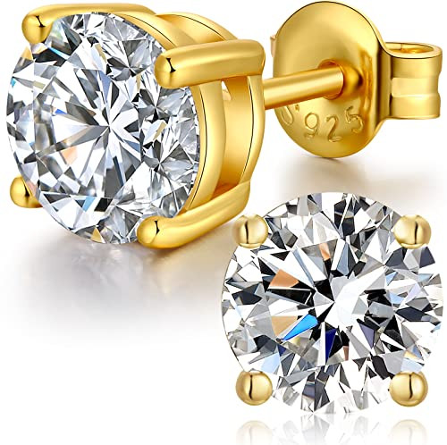 18K White Gold Plated Sparkling CZ Diamond Stud Earrings 925 Sterling Silver Cubic Zirconia Stud ... | Amazon (US)